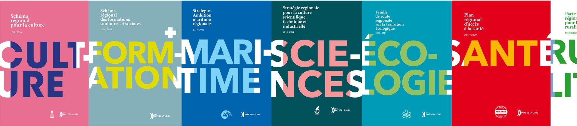 Premières de couverture des schémas régionaux Culture, Formation, Ambition maritime, Sciences, Economie et Santé